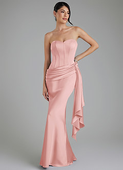 Azazie Draya Bridesmaid Dresses Powder Pink Mermaid Strapless Stretch Satin Dress image1