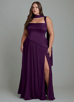 Azazie Stephanie Vestidos de damas de honor Vestido Uva de Satén Elástico de Línea A con Plisado image14