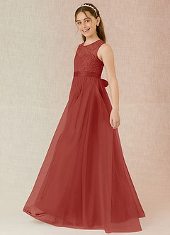 Azazie Georgette Junior Terracotta A-Line Lace Tulle Dress image3