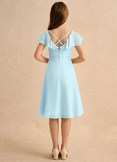 Azazie Narin Girls Formal Flower Girl Dresses Cloud Blue A-Line with Sleeves Chiffon Dress image2