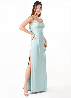 Azazie Alaija Bridesmaid Dresses Sea Glass Mermaid Side Slit Stretch Satin Dress image3