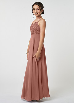 Azazie Sonya Junior Robe Trapèze en Mousseline de soie Dentelle Rose De Cèdre image3