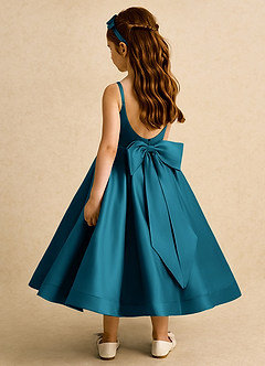 Azazie Babs Blumenmädchenkleider Ballkleid Plissee Matte Satin Kleid Tintenblau image1