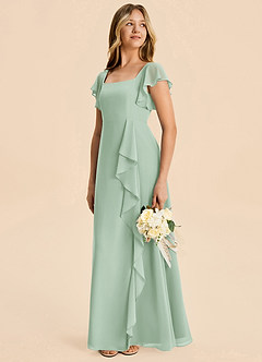 Azazie Noah Junior Agave A-Line Ruched Chiffon Dress image3