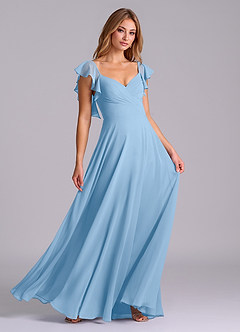 Azazie Leilani Bridesmaid Dresses Powder Blue A-Line Pleated Chiffon Dress image3