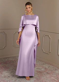 Azazie Eli Mother of the Bride Dresses Frosted Lilac Sheath Boatneck Stretch Satin Dress image4