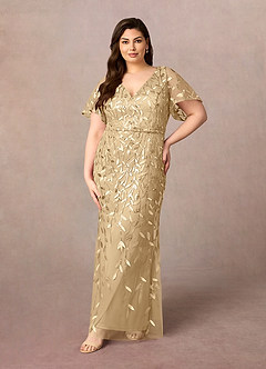 Upstudio Petaluma Venta Final Vestido de Champán de Lentejuelas de Sirena con Cuello en V de lentejuelas image6