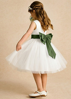 Azazie Sosie Flower Girl Dresses Ivory Olive A-Line Pleated Tulle Dress image4
