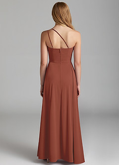 Azazie Maron Junior Auburn A-Line Pleated Stretch Satin Dress image4