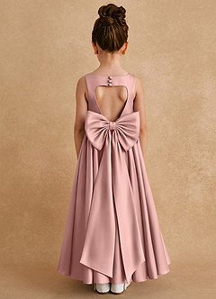 Azazie Bettie Flower Girl Dresses Rose Gold A-Line Bow Matte Satin Dress image1