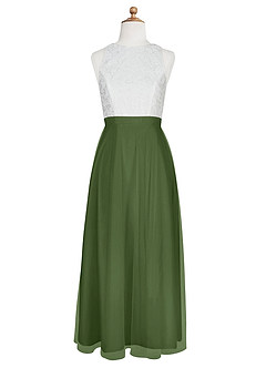 Azazie Albertine Junior A-Linie Spitze Chiffon Kleid Olivgrün image7