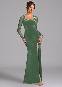 Azazie Megan Robes de demoiselle d'honneur Robe Sirène en Maille Manche longue Eucalyptus image1