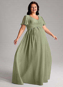 Azazie Verna Kjoler til hjemmeprøvning A-Line V-hals Ruched Chiffon Gulv-længde Kjole image9