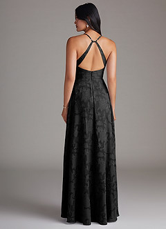 Azazie Davis Bridesmaid Dresses Black A-Line Pleated Floral Burnout Dress image2
