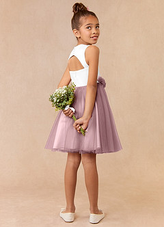 Azazie Loulou Flower Girl Dresses Diamond White Dusty Rose A-Line Sleeveless Tulle Dress image4