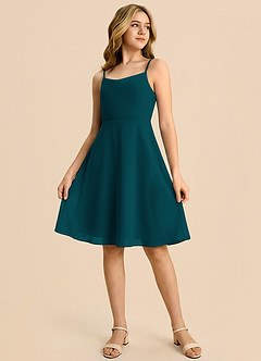 Azazie Shale Junior Pine A-Line Bow Chiffon Dress image4