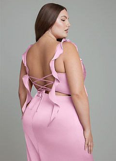Azazie Jessamine Bridesmaid Dresses Candy Pink Sheath Corset Stretch Satin Dress image14