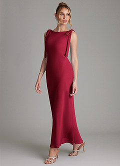 Azazie Luddie Bridesmaid Dresses Burgundy Mermaid Bow Chiffon Dress image1