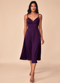 Azazie Dottie Bridesmaid Dresses Grape A-Line Stretch Satin Dress image1