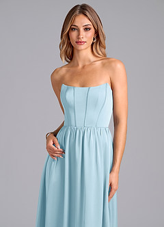 Azazie Leilana Bridesmaid Dresses Sky Blue A-Line Corset Stretch Satin Dress image6