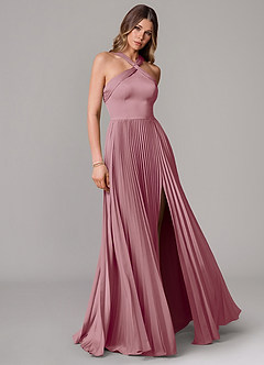 Azazie Afra Bridesmaid Dresses Vintage Mauve A-Line Pleated Stretch Satin Dress image1