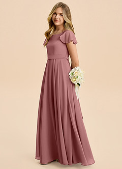 Azazie Cady Junior Desert Rose A-Line Pleated Chiffon Dress image7