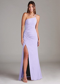 Azazie Eren Bridesmaid Dresses Lilac Sheath One Shoulder Chiffon Dress image3