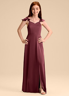 Azazie Everett Junior Jurk van Stretch Satijn met A-Lijn Boog Merlot image7