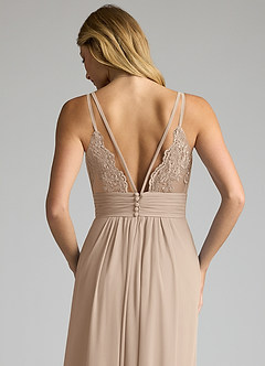 Azazie Maren Allure Bridesmaid Dresses Taupe A-Line V-Neck Lace Chiffon Dress image2