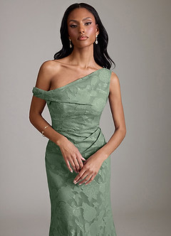 Azazie Emerson Robes de demoiselle d'honneur Robe Sirène en Blumen-Burnout Épaule décolletée Matcha image2