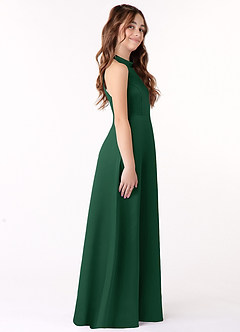 Azazie Laurel Junior Dark Green A-Line Stretch Satin Dress image2