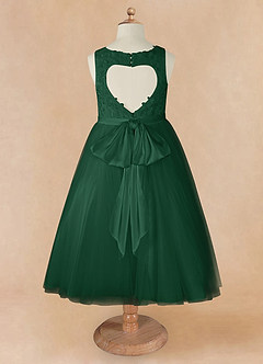 Azazie Calla Flower Girl Dresses Dark Green Ball-Gown Lace Tulle Dress image8