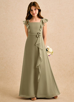 Azazie Soso Girls Formal Blomsterpigekjoler A-Line Plisseret Chiffon Gulv-længde Kjole image5
