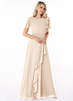 Azazie Aaliyah Modest Bridesmaid Dresses A-Line Scoop Pleated Chiffon Floor-Length Dress image3