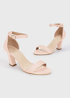 front Matching Color Stretch Satin One Strap Buckle Chunky Heel Sandals