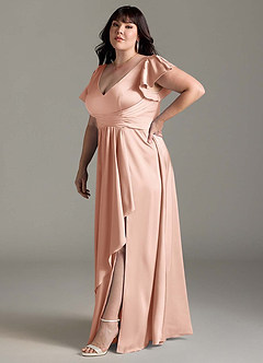 Azazie Omari Vestidos de damas de honor Vestido de Oro Rosa de Satén Elástico de Corte en A image12