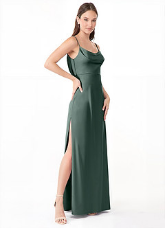 Azazie Alaija Bridesmaid Dresses Sea Moss Mermaid Side Slit Stretch Satin Dress image3