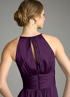 Azazie Bonnie Vestidos de damas de honor Vestido de Uva de Satén Elástico de Corte en A con Plisado image6