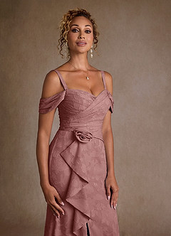 Azazie Irene Mother of the Bride Dresses Dusty Rose A-Line Off the Shoulder Floral Burnout Dress image7