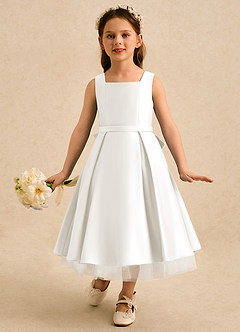 Azazie Josie Flower Girl Dresses Ivory A-Line Pleated Matte Satin Dress image4