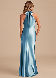 Azazie Doretta Bridesmaid Dresses Steel Blue Mermaid Bow Metallic Satin Dress image6