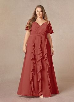 Azazie Watson Final Sale Terracotta A-Line V-Neck Chiffon Dress image6