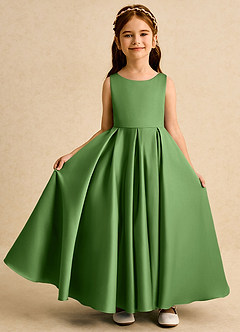 Azazie Pepper Flower Girl Dresses Basil A-Line Pleated Matte Satin Dress image3