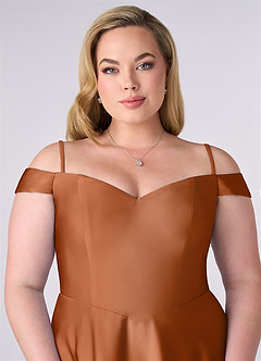 Barbie ♥ Azazie Jurken voor bruidsmeisjes Converteerbaar Jurk van Stretch Satijn met A-Lijn Off the Shoulder Koper image7