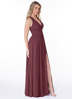 Azazie Jaclyn Bridesmaid Dresses Sangria A-Line Pleated Chiffon Dress image4