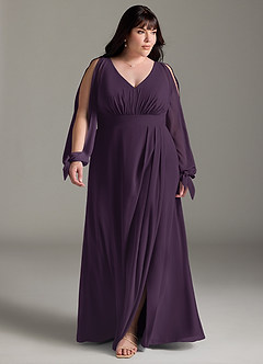 Azazie Matilda Bridesmaid Dresses Plum A-Line Long Sleeve Chiffon Dress image14