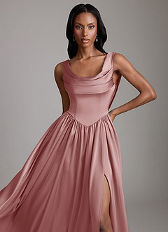 Azazie Novi Bridesmaid Dresses Dusty Rose A-Line with Pockets Stretch Satin Dress image3