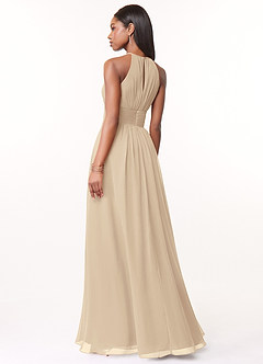 Azazie Bonnie Bridesmaid Dresses Champagne A-Line Keyhole Ruched Chiffon Dress image2