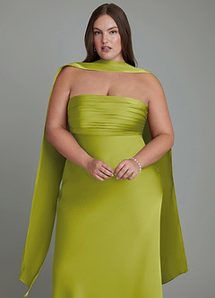 Azazie Saylor Vestidos de damas de honor Vestido Hierba De Limón de Satén Elástico de Corte Sirena con Palabra de honor image18