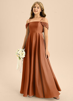 Azazie Rowena Junior Copper A-Line Bow Stretch Satin Dress image7